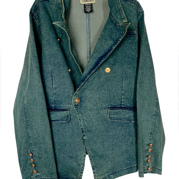 Liv & Lucy Jackets & Blazers - Liv & Lucy Blue Mid Length Denim Jacket with Gold Buttons Size 3X